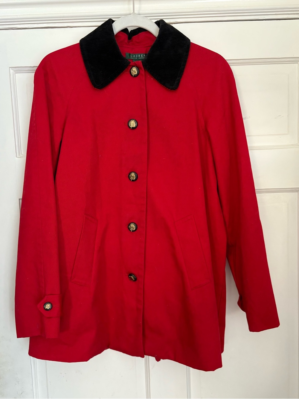 Lauren Ralph Lauren Red Wool Coat with Black Corduroy Collar Size Small